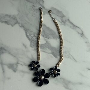 Gold Chain Necklace with Black Flower Accents